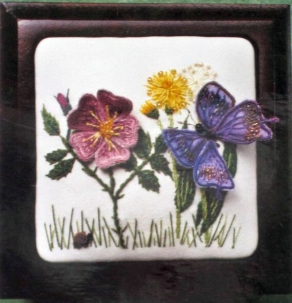 Butterfly and Flowers Stumpwork Embroidery Kit Karen Buell
