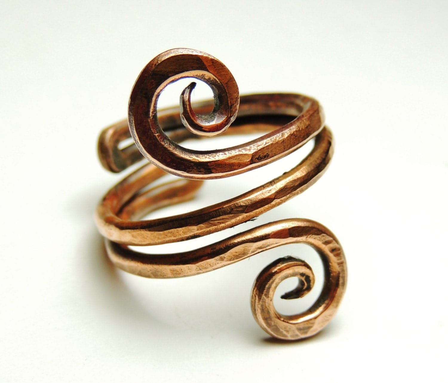 curly copper wire ring handmare hammered adjustable