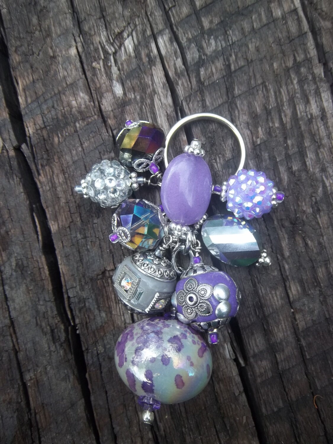 Purple & Grey Beaded Keychain