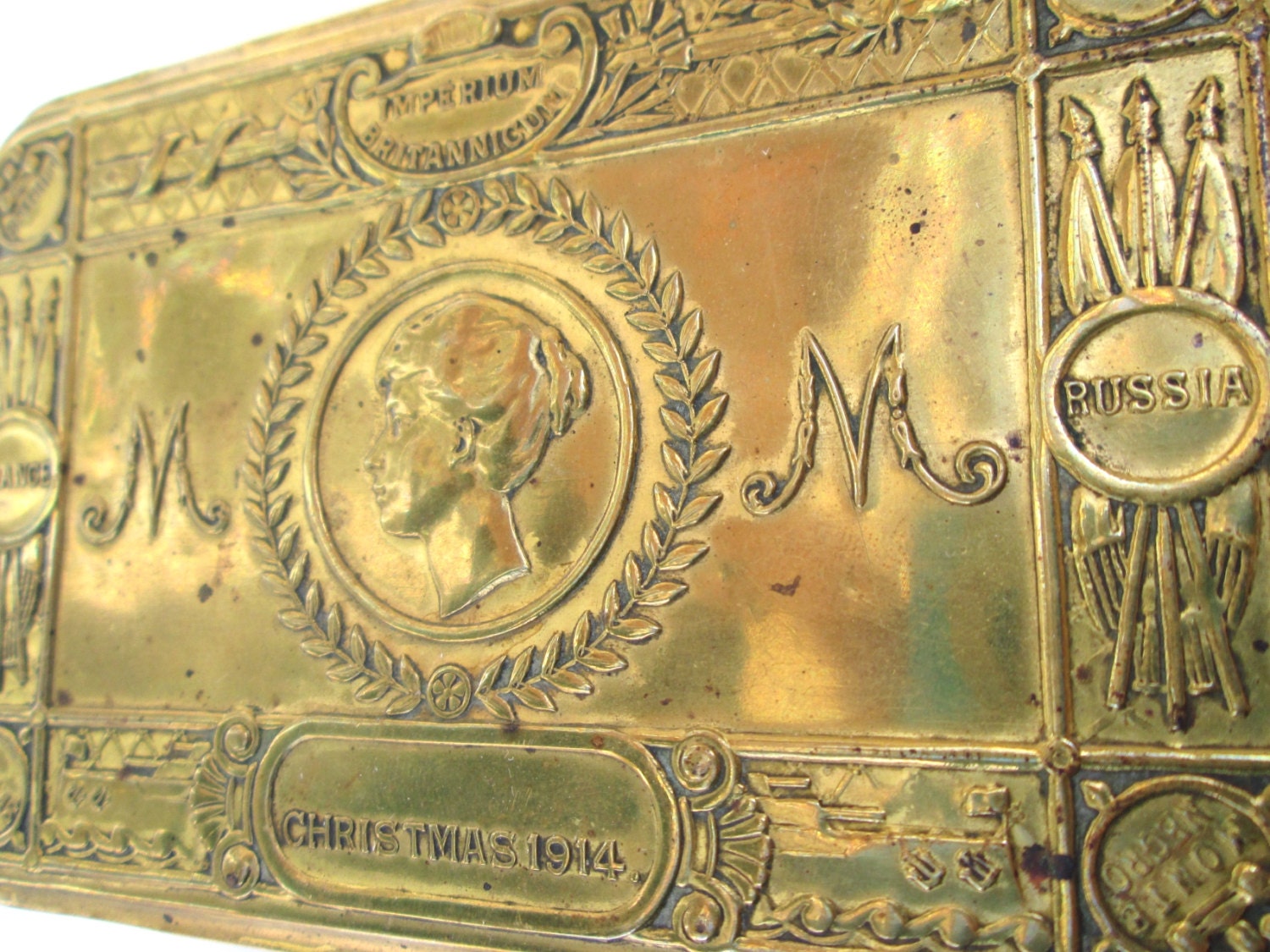 Antique Christmas 1914 WWI Brass Tin Box World War 1