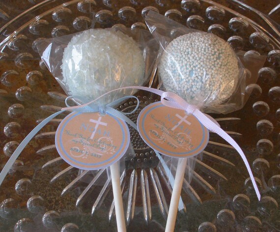 Christening and Baptism Favor Tags for cake pops, lollipops, cookies and Catholic party favors - 1.5 inch custom personalized tags (60) Il_570xn