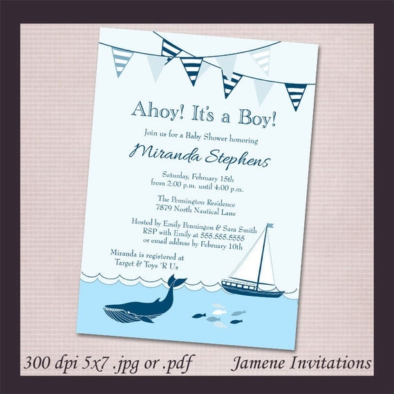 Nautical sailboat boy baby shower digital download invitation - Print your own Il_570xn