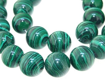 14mm Round Green Malachite jasper Malachite Jasper Gemstone Beads Full Strand 15"
