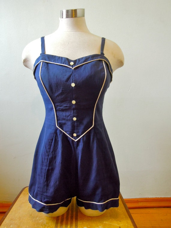 1950s Vintage bathing suit Pin Up girl Nautical Style