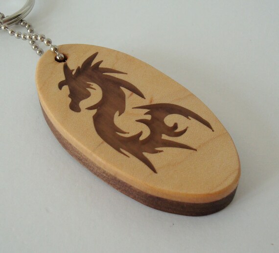 Chinese Dragon Keychain Wood Scroll Saw Key by OohLookItsARabbit