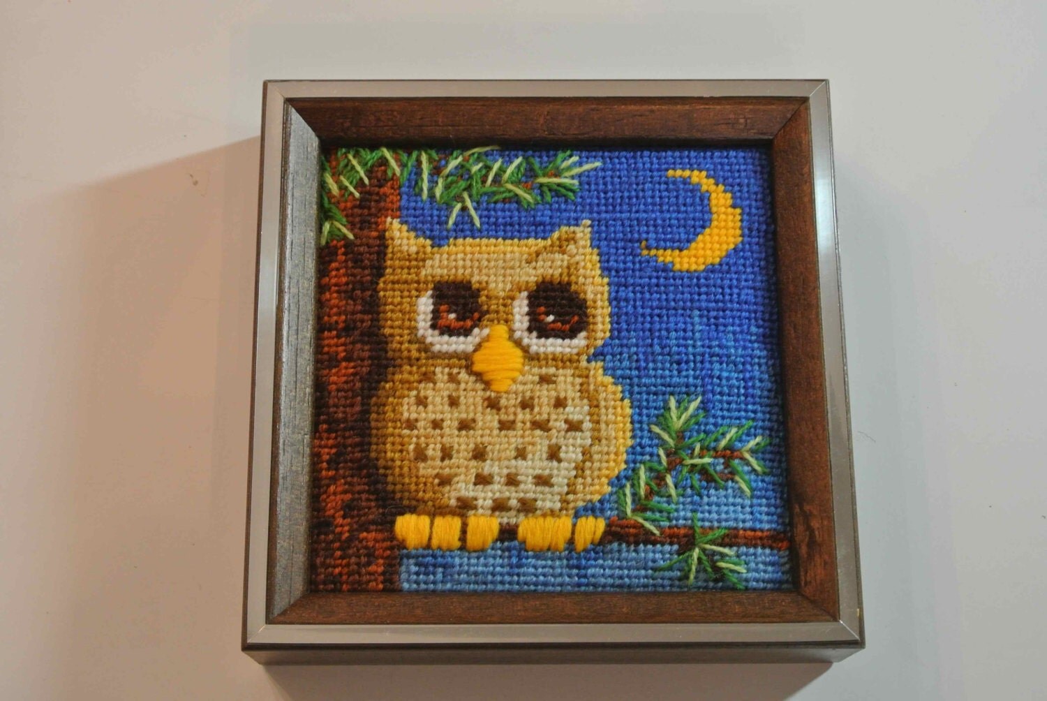 Vintage Owl Needlepoint Framed by vintagefrombutterfly on Etsy