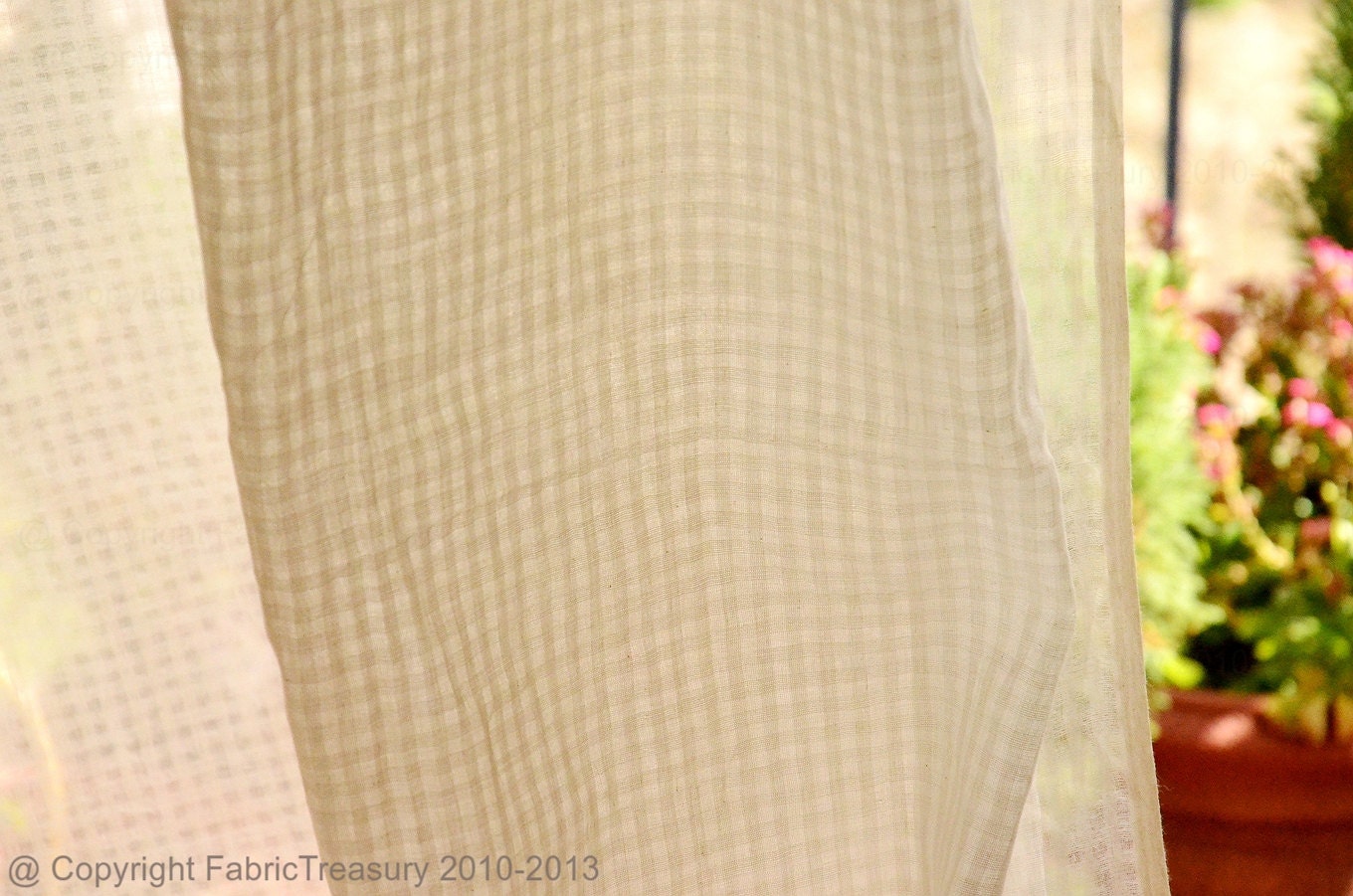 Sheer curtain fabric. Cotton fabric for drapes. Organic cotton