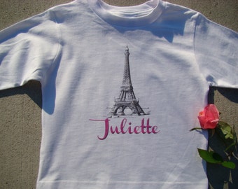Eiffel Tower Tee Shirt - Personalized name girls long or short sleeve Tee shirt - You pick name