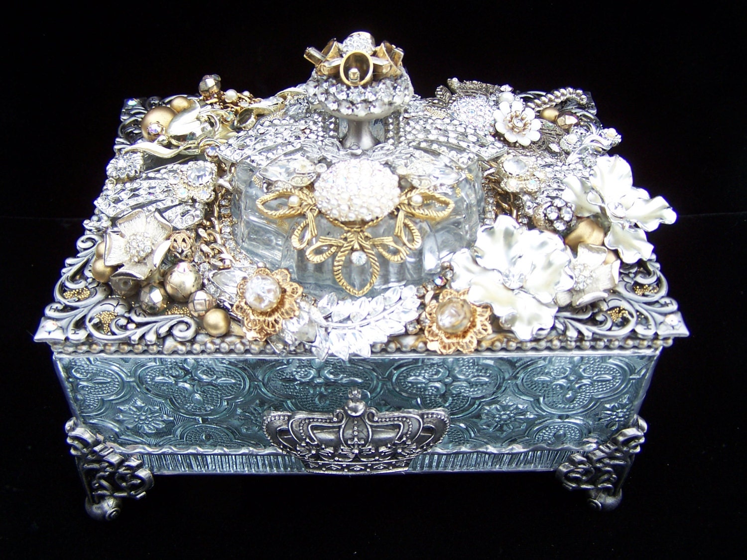 Decorative Glass Box Jewel Encrusted Box by theglassfeathernest