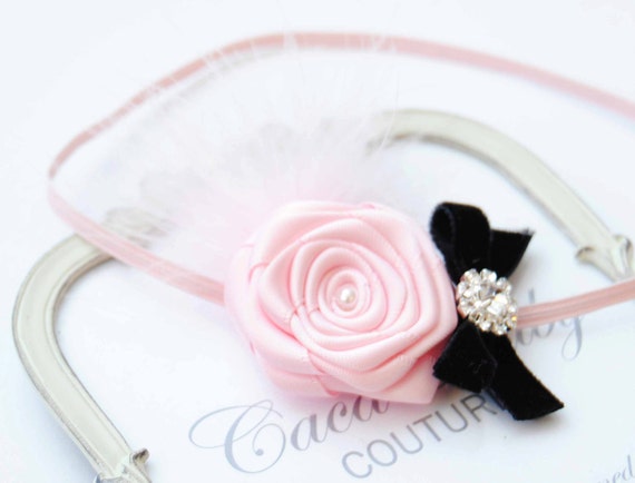 posh baby pink feather and bow children s headband baby tiny pink headband with feather and velvet bow by posh baby pink feather and bow children s headband baby tiny pink headband with feather and velvet bow by