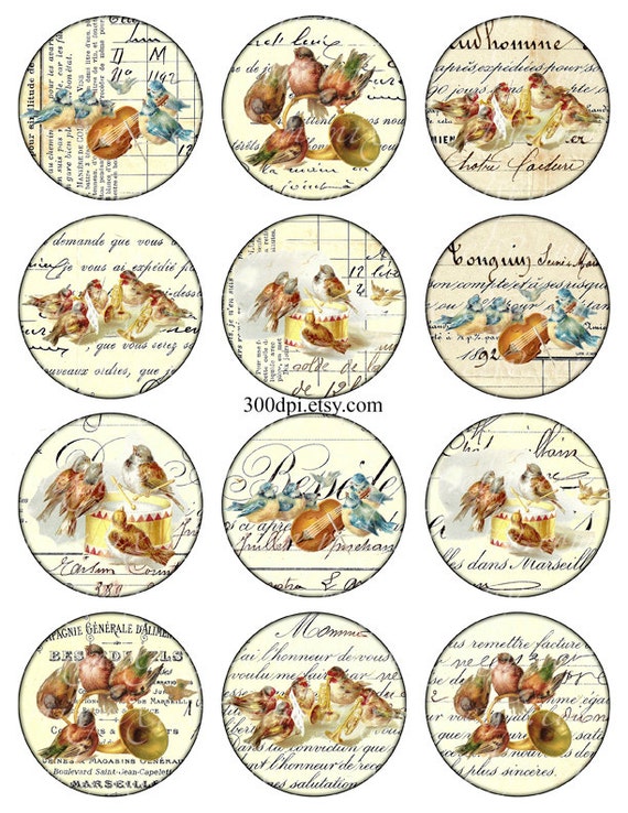 Vintage Printable Tags Background Digital Collage Sheet birds