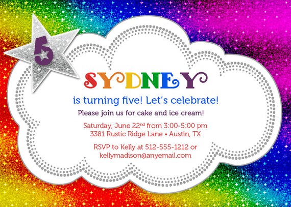 Sparkly Rainbow Birthday Party Invitation Il_570xn