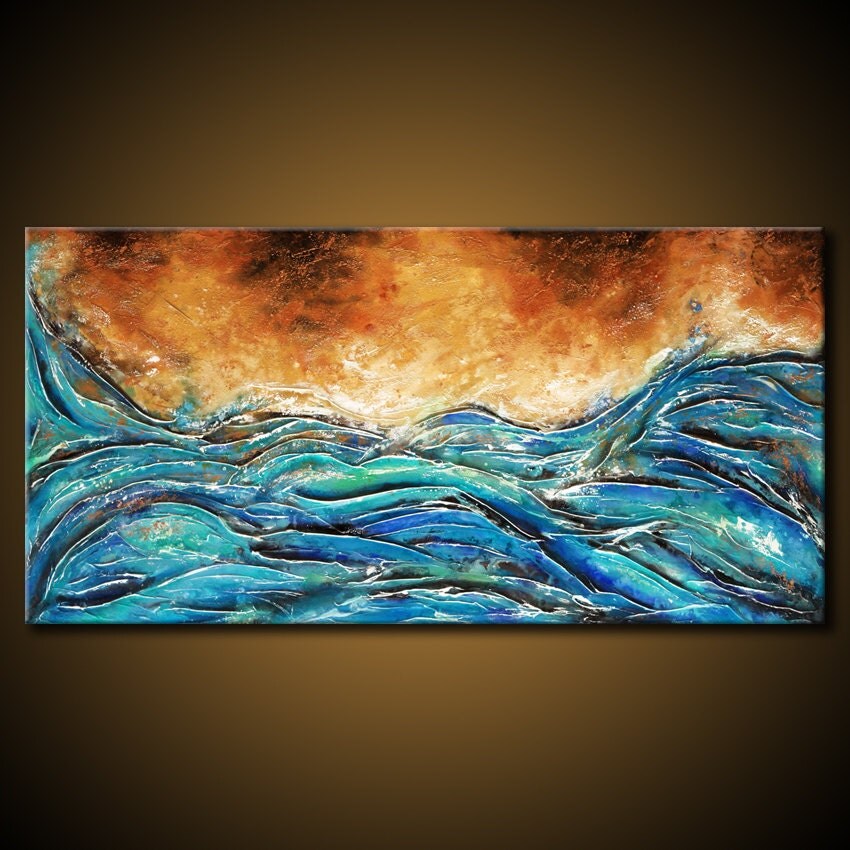 ORIGINAL Ocean Sea Shore Abstract Painting TEXTURED 48x24