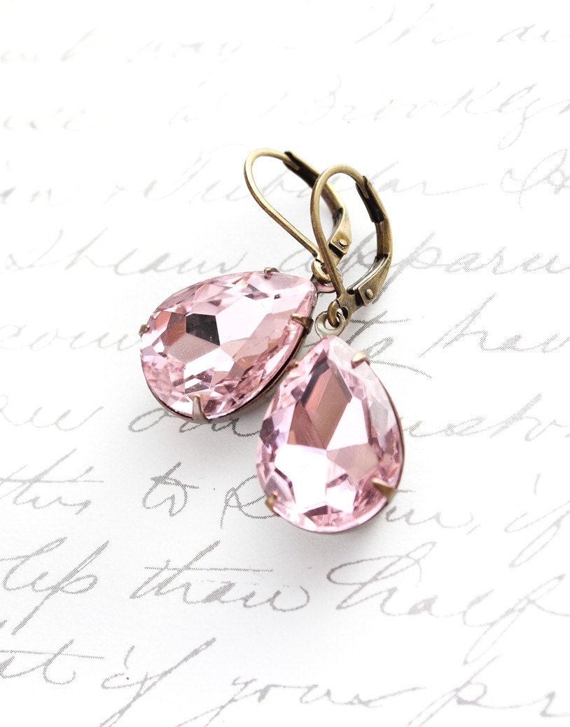 Pink Earrings Glass Dangle Earrings Light Pink Jewel Pink