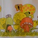 Vintage Cafe Curtains 1970's Mushrooms and Butterflies Orange, Yellow and Avocado on White Cotton