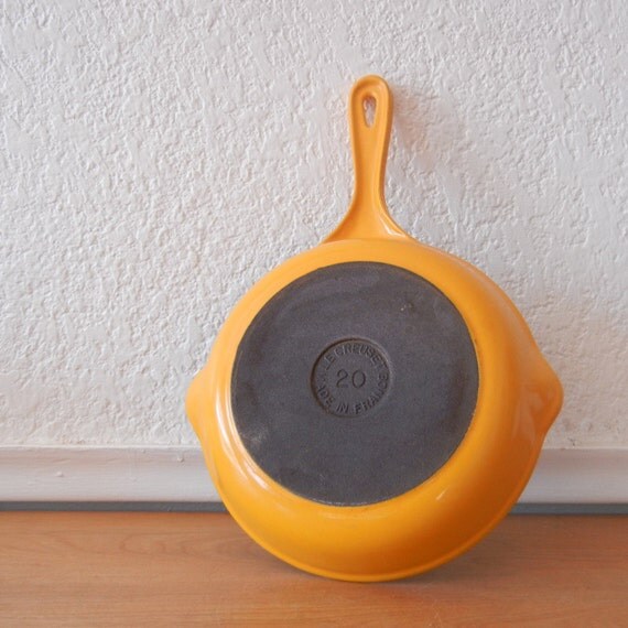 Vintage Le Creuset Frying Pan Neon Yellow Orange Enamel