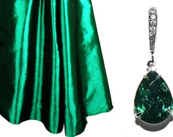 Emerald Crystal Earrings Swarovski Emerald Teardrop Silver Earrings Green Bridesmaid Earrings Wedding Bridal Jewelry Prom Emerald Earrings