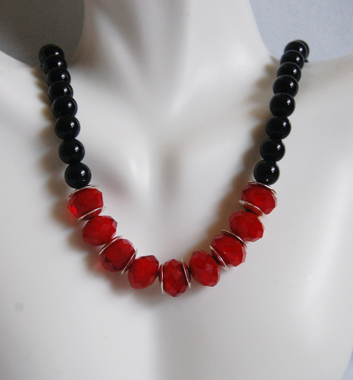 Black And Red Beaded Statement Necklace by jewelrybyferoza