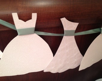 Wedding Dress Garland Paper Bridal Shower Decoration Sparkly White and Mint Green
