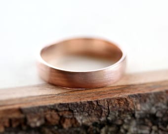 Rose Gold Men's Wedding Band, Brushed 4.5mm Low Dome 14k Recycled Hand Carved Rose Gold Wedding Ring - Made in Your Size