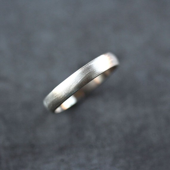 White Gold Men's Wedding Band, Brushed Men's or Unisex 4mm Low Dome ...