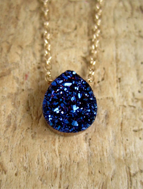 Blue Druzy Drop Necklace