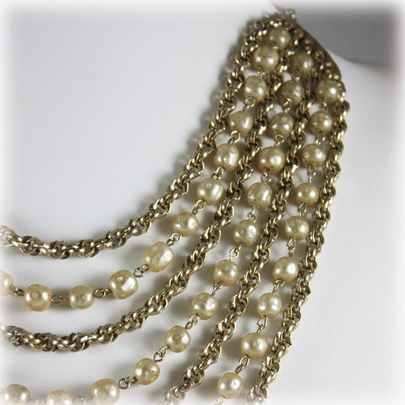 Vintage Multi Strand Gold Tone Faux Pearl by JunkboxTreasures