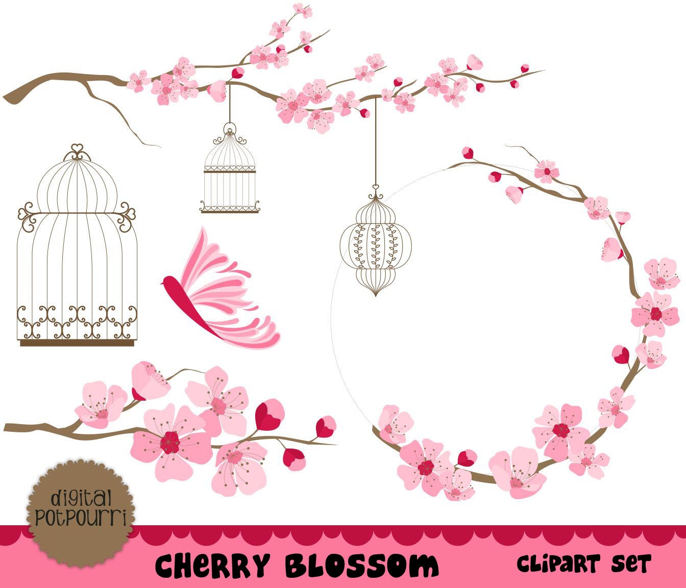 cherry blossom clipart set for scrapbooking by ...