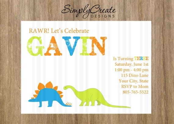Dinosaur Birthday Invitation 5x7 DIGITAL file Dinosaur Theme Il_570xn