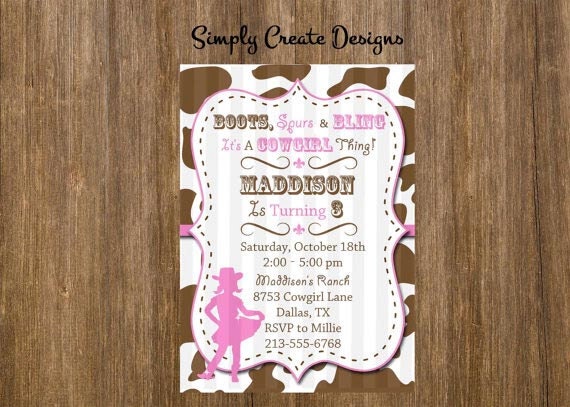 Cowgirl Invitation Cowgirl Invite 5x7 Jpeg DIGITAL File Il_570xn