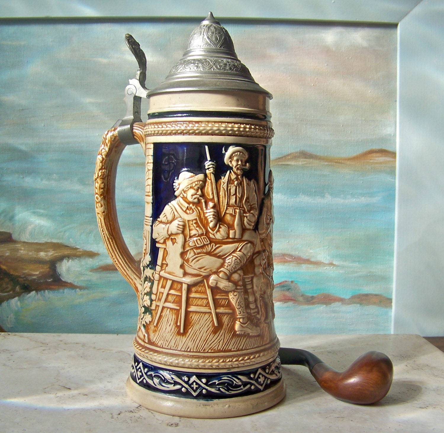 Vintage Beer Stein Pewter Lid Germany
