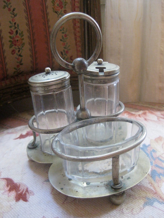RESERVED Vintage EPNS Condiment Caddy Set Nickel Silver