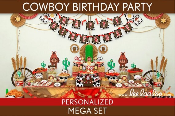 Cowboy Birthday Party Package Collection Set Mega Personalized Printable // Cowboy - B11Pz2 Il_570xn