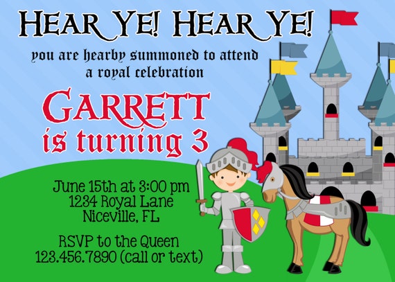 Knight 5x7 Invitation - Boy Birthday Party - PRINTABLE Il_570xn