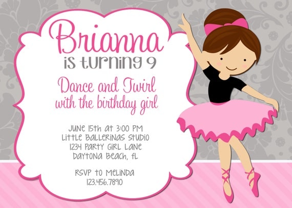 Little Ballerina Pink 5x7 Invitation - Girl Birthday Party - PRINTABLE Il_570xn