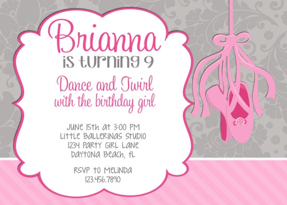 Little Ballerina Pink 5x7 Invitation - Girl Birthday Party - PRINTABLE Il_570xn