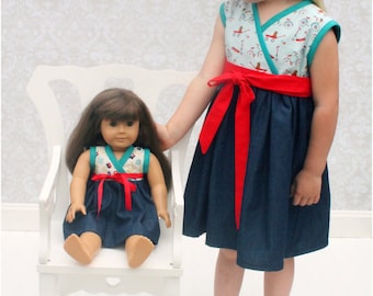 Audrey Cross Over Party Dress: Girls Wrap Dress Pattern, Baby Wrap Dress Pattern, Doll Dress Pattern