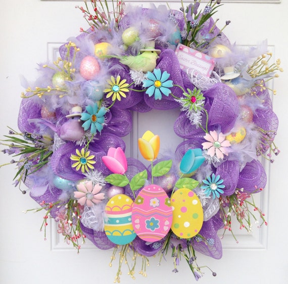 Items similar to Easter Wreath Deco Mesh Wreath on Etsy