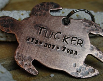 Copper Handstamped Pet ID Tag - Turtle Time