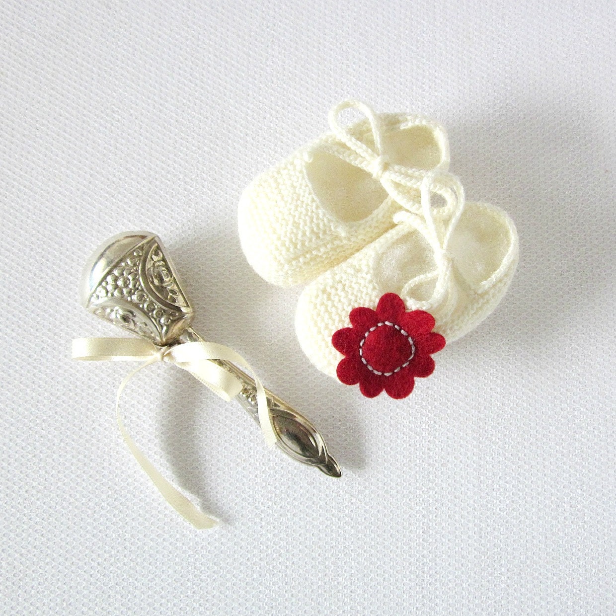 knitted striped baby dress shoes in gray and pearl with