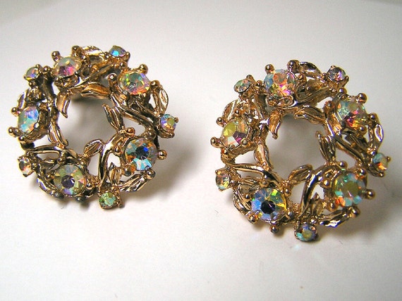 Vintage AB Crystal Earrings BRiDE sparkle Circle by JewlsinBloom