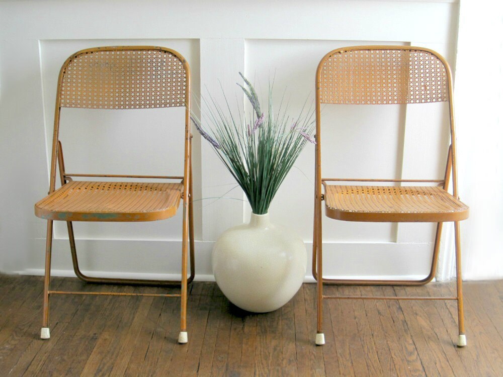 MidCentury Metal Folding Chairs Orange by GoldenDaysAntiques
