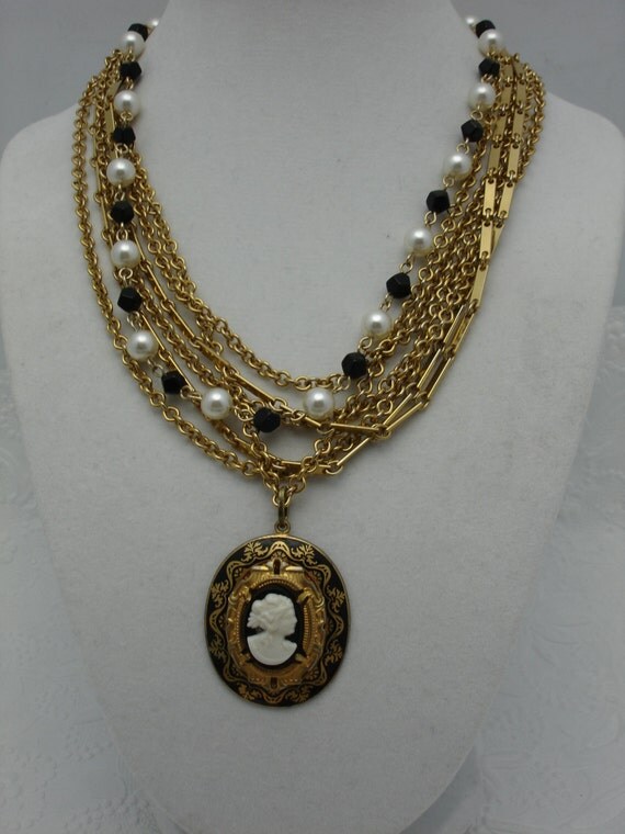 Cameo Necklace Vintage Necklace Layered Necklace by jeweledfaith