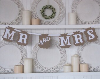 MR and MRS Wedding Banner, Mr and Mrs Wedding Sign, Wedding Decoration, Wedding Chair Signs, Vintage Wedding, Thank You Photo Card