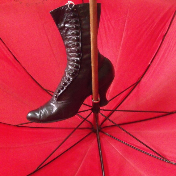 Vintage Black Leather Granny Boots With Louis Heel Steampunk