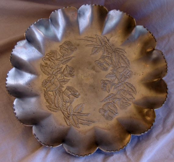 Vintage Hammered Aluminum Rose Serving Dish Haute Juice