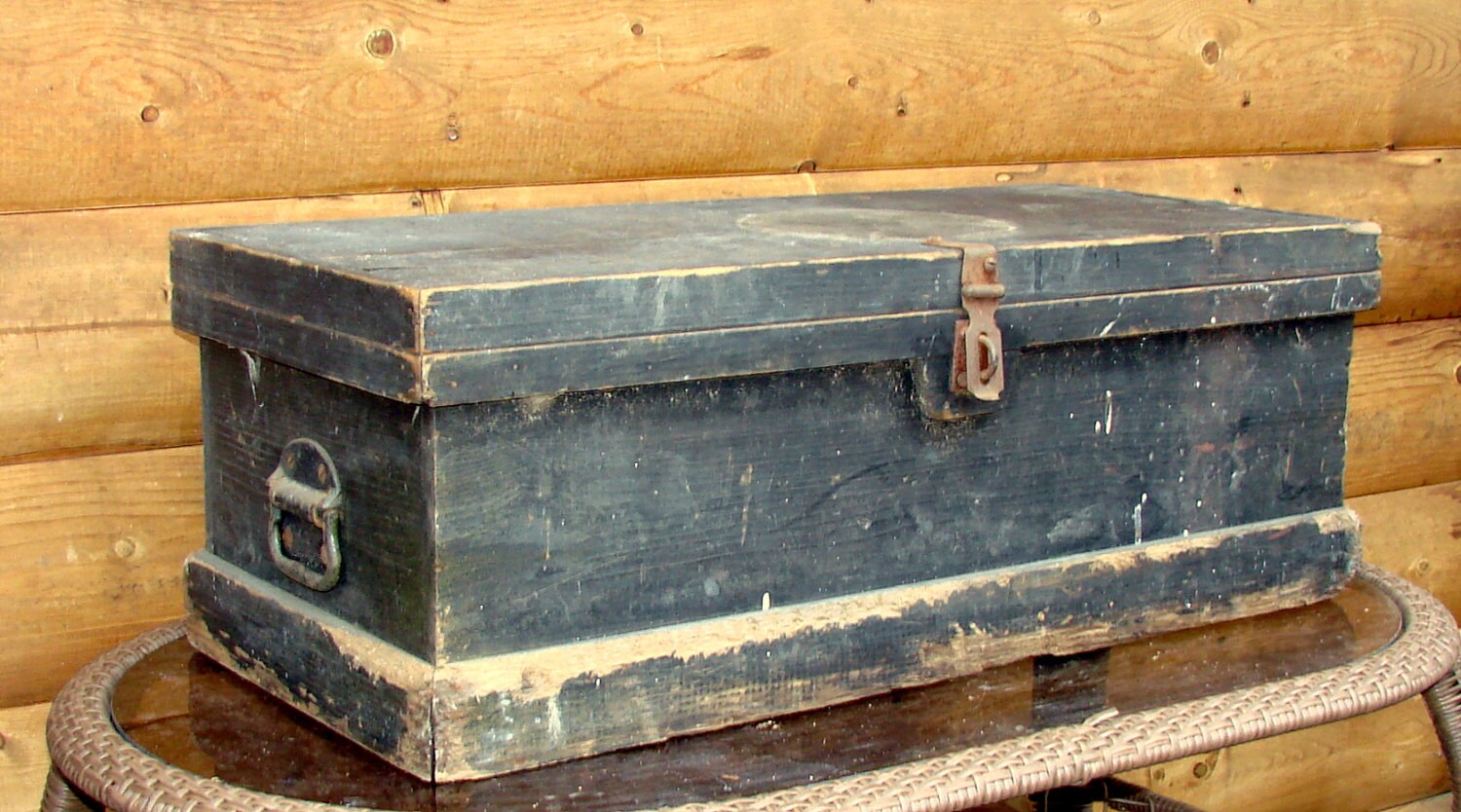Antique Wooden Tool Chest Large Iron Handles and Removable