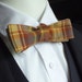 mens bowtie - skinny style, plaid fabric & natural linen fabric on reverse, self tie - I make freestyle bow ties.