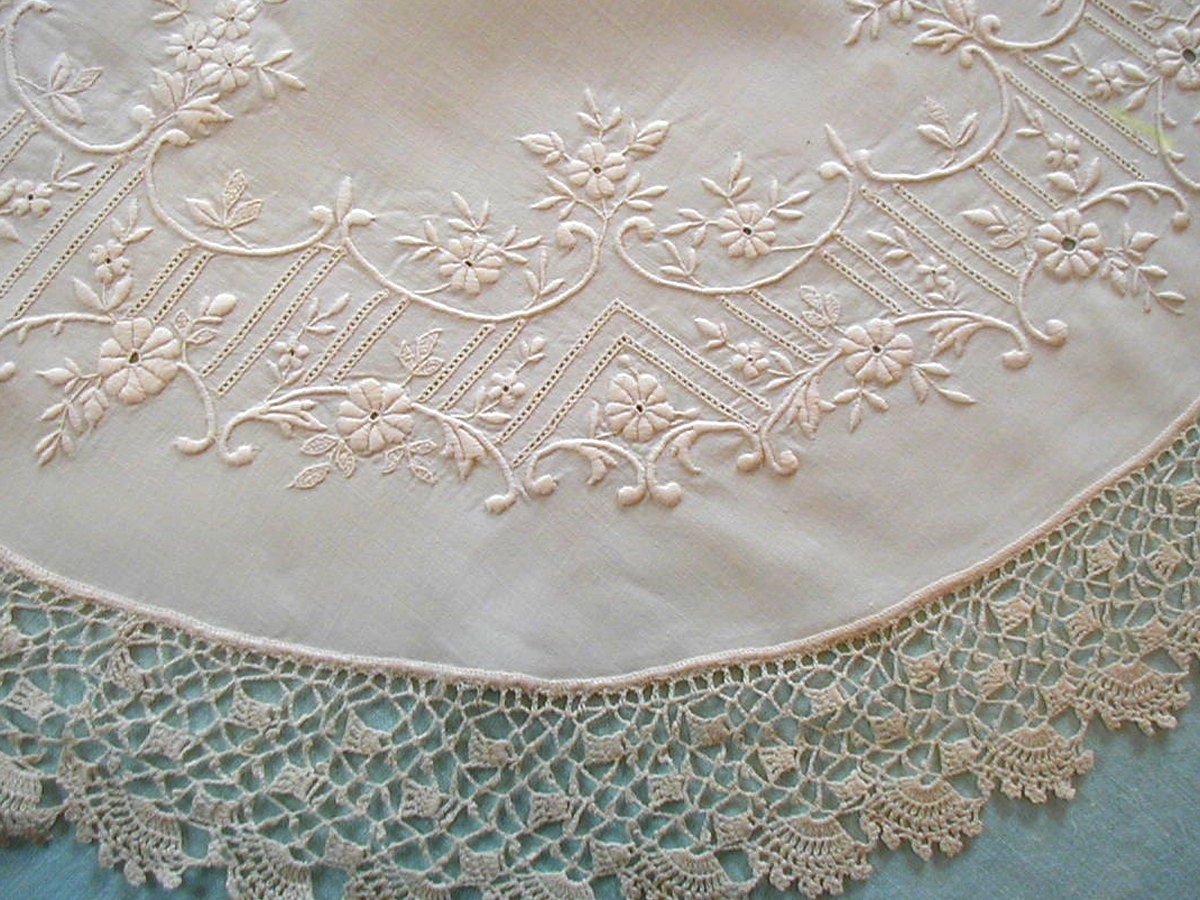 French Whitework Embroidery Crochet Centerpiece Doily Dessert