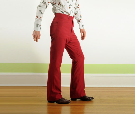 red polyester pants